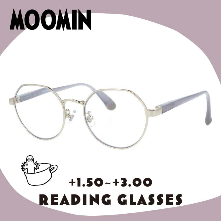 ムーミン 老眼鏡 アジアンフィット MOOMIN MOR 304 ニョロニョロ 51サイズ 度数：+1.50〜+3.00 クラウンパント型 バネ蝶番 丁番 オリジナルポーチ付き リーディンググラス シニア グラス ユニセックス メンズ レディース