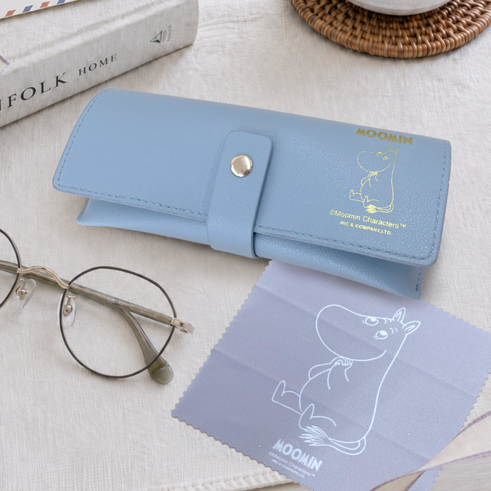 MOOMIN メガネケース& クロス MOCC101 全3色 レザー調 フェイクレザー スナップボタン 眼鏡ケース 老眼鏡ケース サングラスケース ギフト スナフキン リトルミイ 北欧