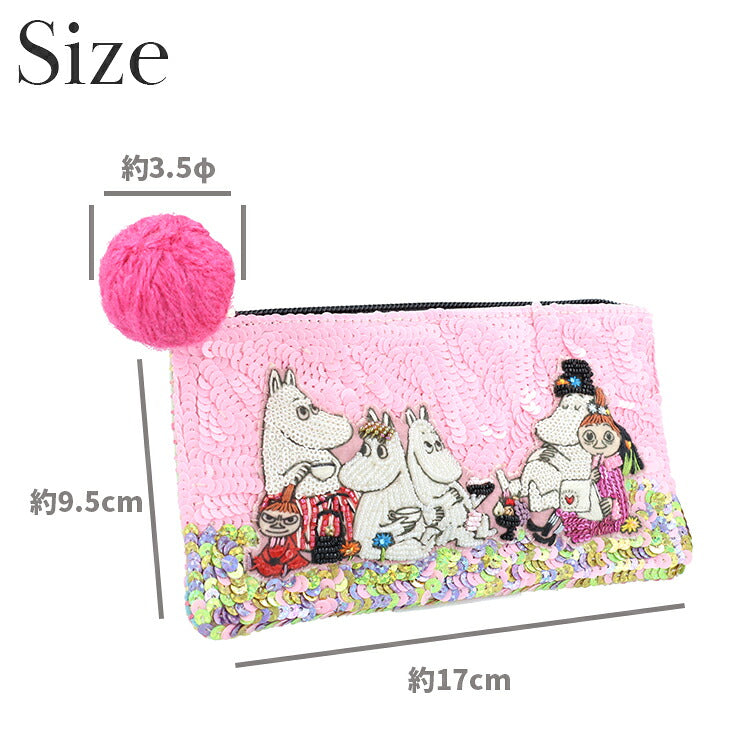 MOOMIN ムーミン 手刺繍 メガネポーチ 眼鏡ケース スパンコール ビーズ ステッチ加工 ポーチ ピンク ブルー MOPC002 全2種 ムーミントロール リトルミイ スナフキン ムーミンパパ ムーミンママ スノークのおじょうさん ミムラねえさん 小物入れ 老眼鏡ケース