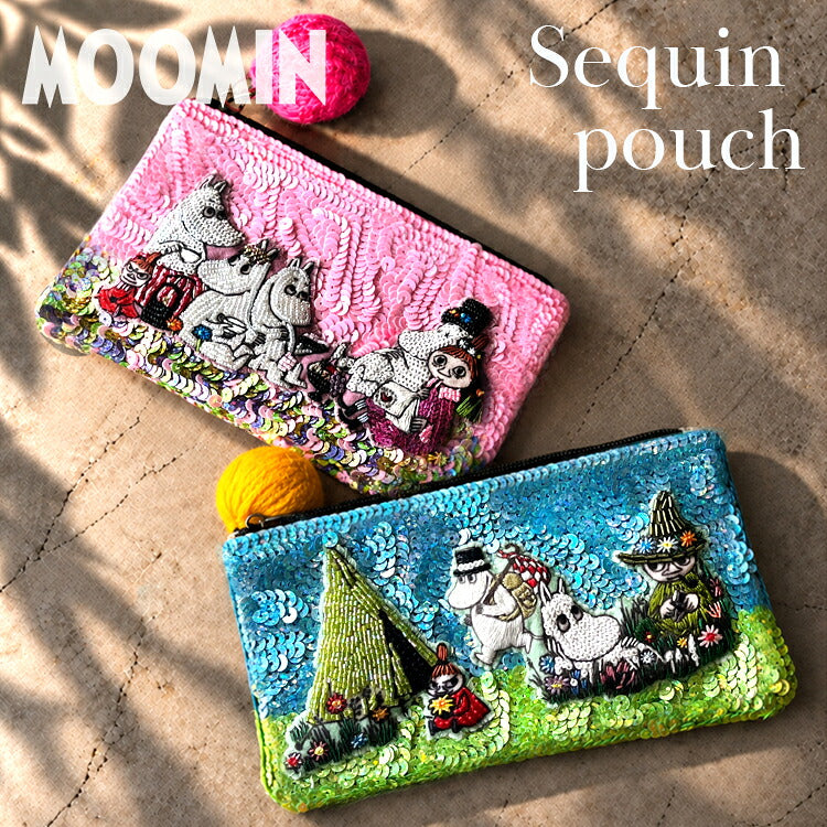 MOOMIN ムーミン 手刺繍 メガネポーチ 眼鏡ケース スパンコール ビーズ ステッチ加工 ポーチ ピンク ブルー MOPC002 全2種 ムーミントロール リトルミイ スナフキン ムーミンパパ ムーミンママ スノークのおじょうさん ミムラねえさん 小物入れ 老眼鏡ケース