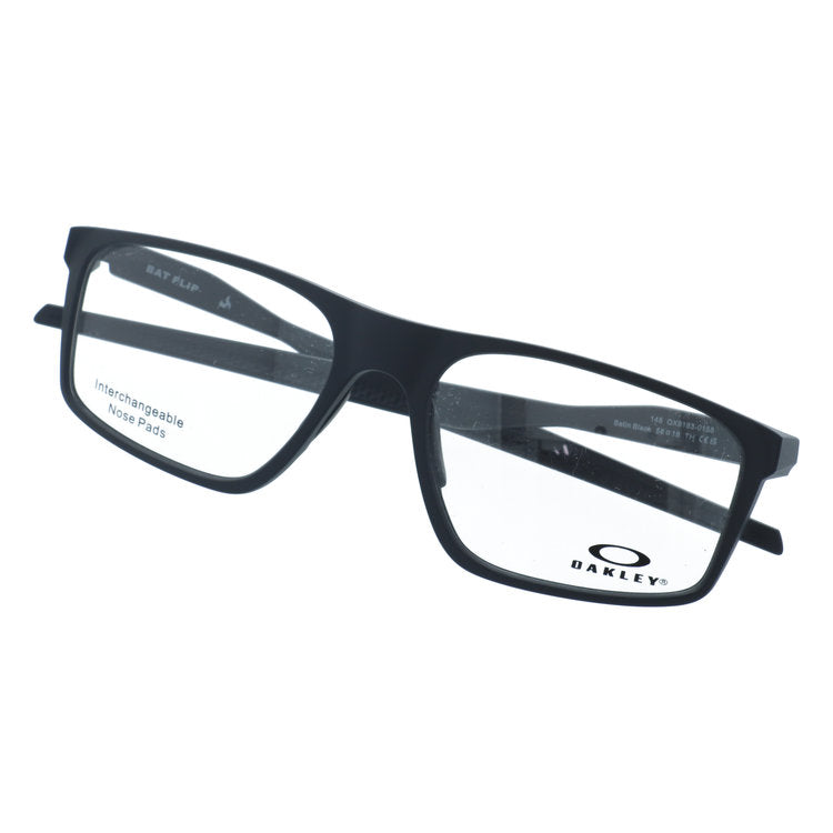 オークリー メガネフレーム バットフリップ 伊達メガネ ハイブリッジフィット（レギュラーフィット） OAKLEY BAT FLIP OX8183-0158 58サイズ スクエア型 交換用鼻パッド付き クロブチ 黒縁 ユニセックス メンズ レディース