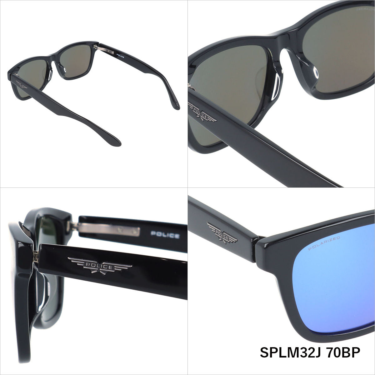 【国内正規品】ポリス サングラス オリジンズ 偏光サングラス ミラーレンズ アジアンフィット POLICE ORIGINS SPLM32J 54サイズ ウェリントン型 ユニセックス メンズ レディース βチタン製板バネ丁番