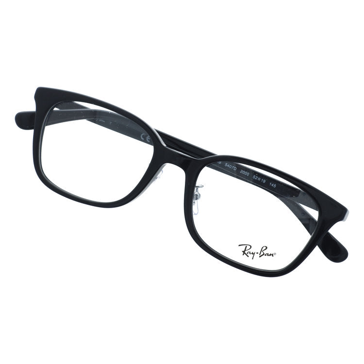 レイバン メガネフレーム 伊達メガネ アジアンフィット（フルフィット） 調整可能ノーズパッド（クリングス） Ray-Ban RX5407D 2000 52サイズ スクエア型 クロブチ ベヨネッタメガネ ユニセックス メンズ レディース